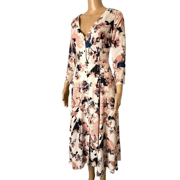 Yumi Kim NWT St. Marks Floral Long Sleeve Button Down Midi Dress Pink Size XS - Picture 4 of 8